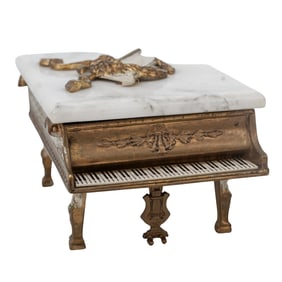 Antique French Bronze and Marble Piano Music Box