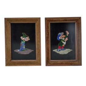 Pair Italian Pietra Dura Snow White Plaques