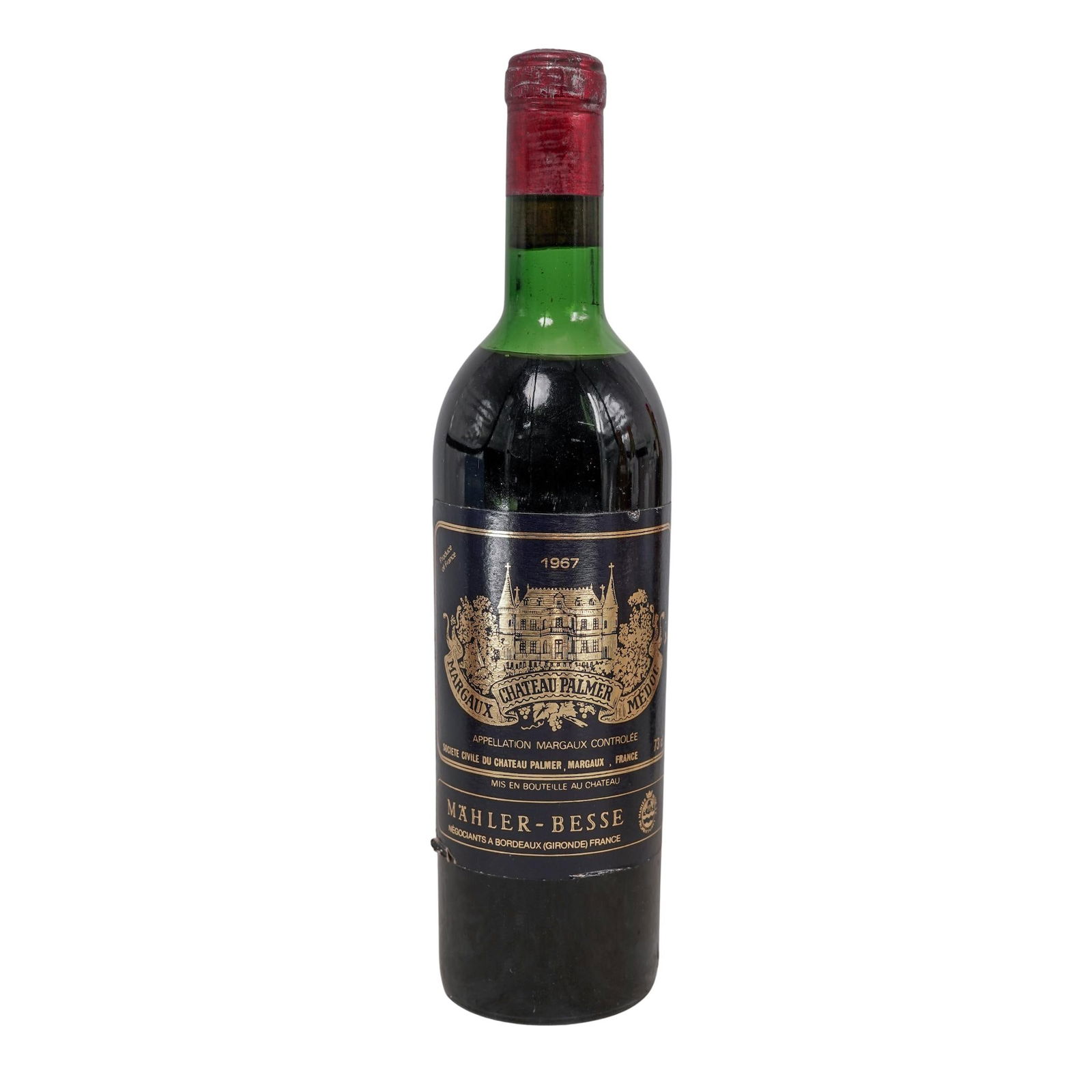 1967 Chateau Palmer Margaux Appellation Bordeaux Wine Bottle: 1967 Chateau Palmer Margaux Appellation Bordeaux Wine Bottle20th century, FranceBottle of 1967 Chateau Palmer red wine from the Margaux appellation in Bordeaux FranceProducer: Chateau PalmerRegion: Ma