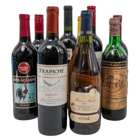 (10 pc) Vintage Wine Bottles (France, USA, Argentina)