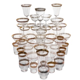 (48 Pc) Lot of Gilded Crystal Glasses