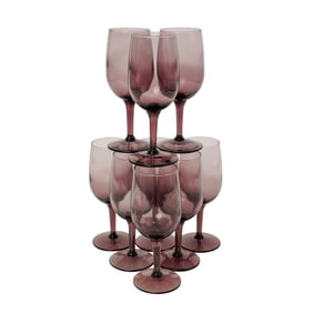 (9 Pc) Libbey Glass Co Amethyst Wine Glasses