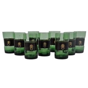 (9 pc) Mid Cent. Italian Glass & leather Wrap Tumblers