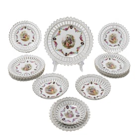 (15pc) Bavarian Reticulated Porcelain Dessert Dishes