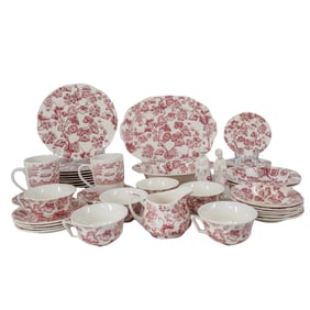 (47pc) Alfred Meakin Red Transferware Porcelain Set