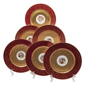 (5 Pc) Heinrich & Co. Selb Bavaria Gilded Floral Plates
