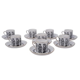 (8pcs) Spode "Playing Cards" Porcelain Tea Cup and Saucers