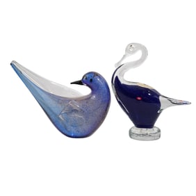 (2 Pc) Murano Glass Bird Figurines