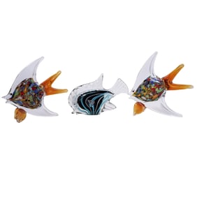 (3 Pc) Murano Art Glass Millefiori Tropical Fish