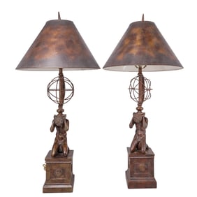 Faux Bronze Atlas Figural Table Lamps