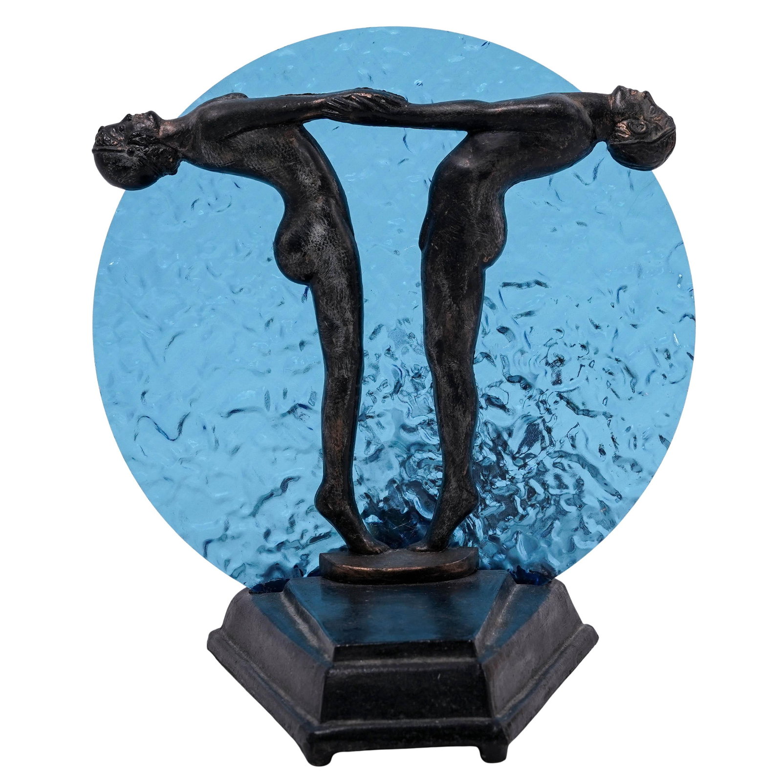 Loevsky & Loevsky Art Deco Style Table Lamp: Art Deco Style Table LampMid 20th century, ContinentalVintage Art Deco style table Lamp featuring a Double Nude Bronze figural sculpture.The lamp design features two female bronze figures reaching tow