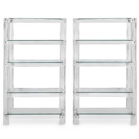 Pair of MCM Clear Acrylic & Glass Bookshelves