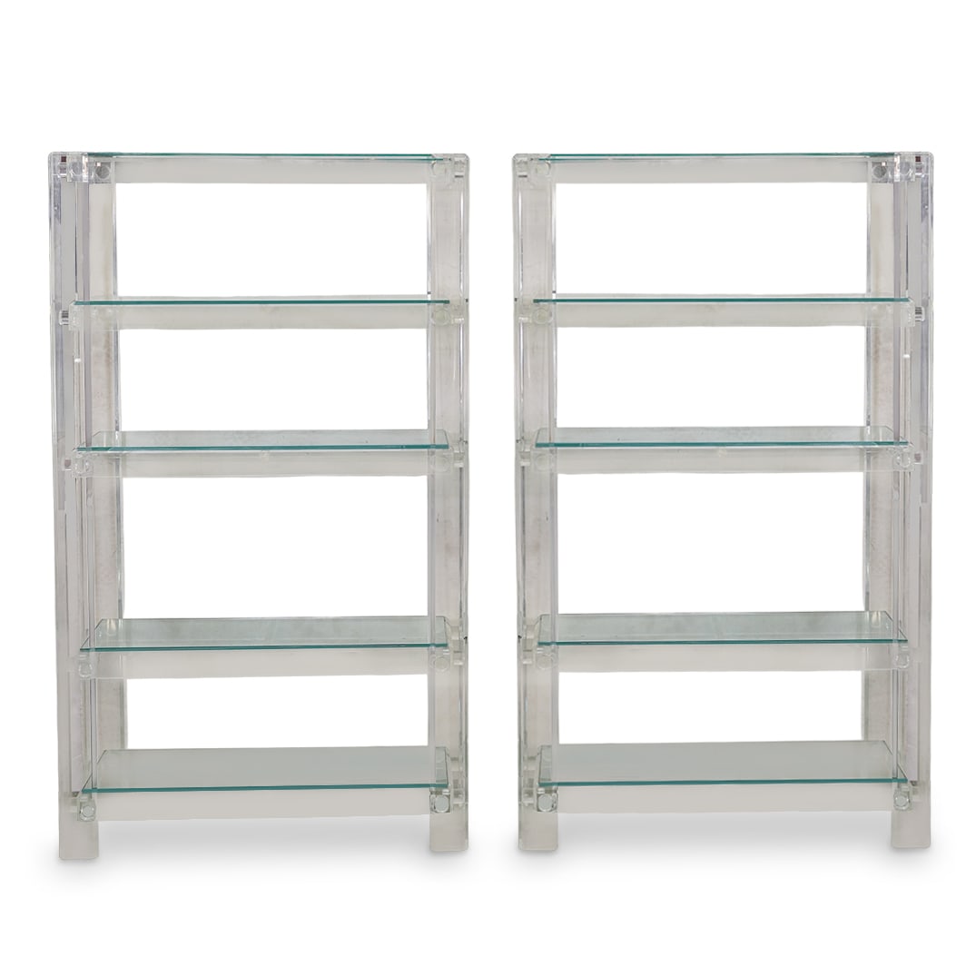 Pair of MCM Clear Acrylic & Glass Bookshelves (1 of 6)