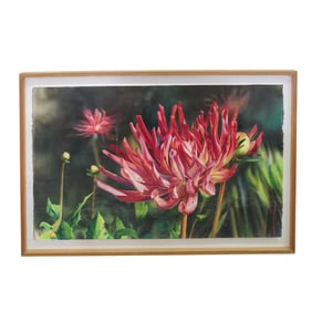 Dahlia Flower Still Life Watercolor on Paper Painting