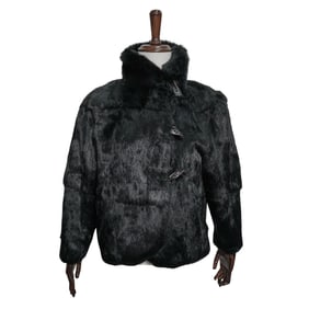 Jamie Sadock Black Fur Coat with Horn Buttons