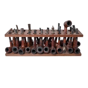 (25 Pc) Vintage Tobacco Smoking Pipes & Stand