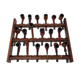 (19 Pc) Vintage Israeli & English Tobacco Pipes & Rack