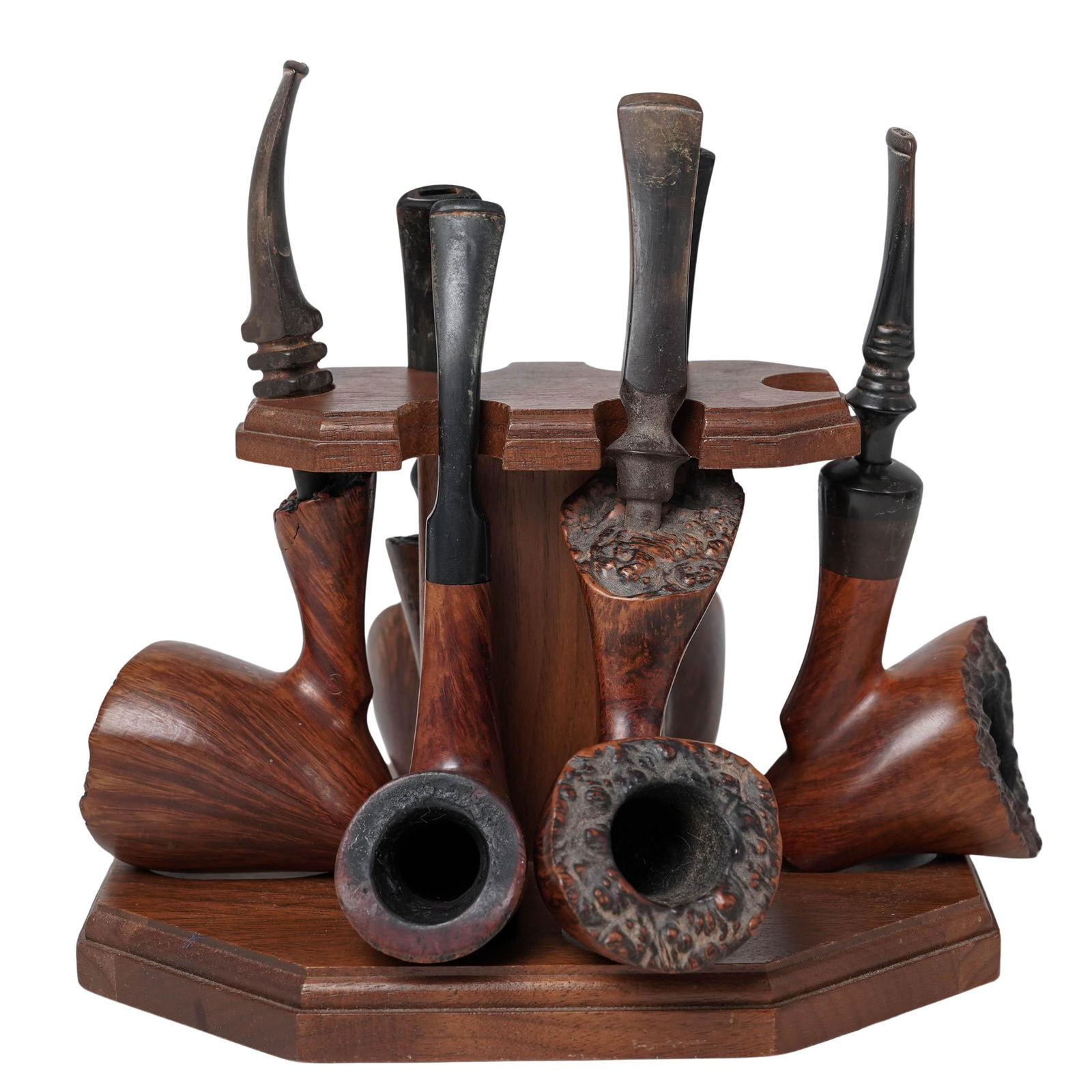 (7 Pc) Vintage Danish Tobacco Smoking Pipes & Stand (1 of 10)