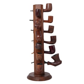 (13 Pc) Vintage French Smoking Pipes & Stand