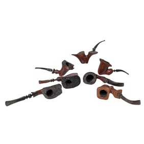 (7 Pc) Vintage Danish Freehand Carved Wood Smoking Pipes