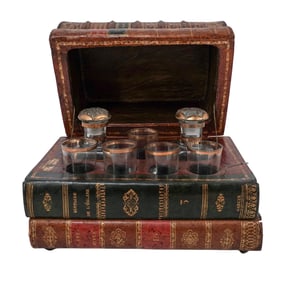 Antique French Leather Book Tantalus Music Box