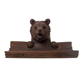 Antique Black Forest Wood Bear Inkwell & Pen Rest