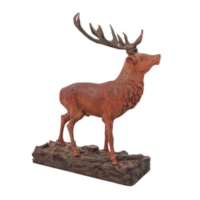 Vintage Carved Black Forest Wooden Elk Stag Sculpture