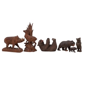 (6 Pc) Collection Of Carved Black Forest Animal Figures