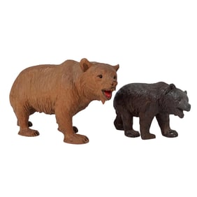 (2 Pc) Black Forest Carved Wood Bears