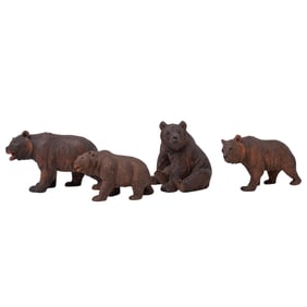 (4 Pc) Carved Black Forest Wood Bear Figurines