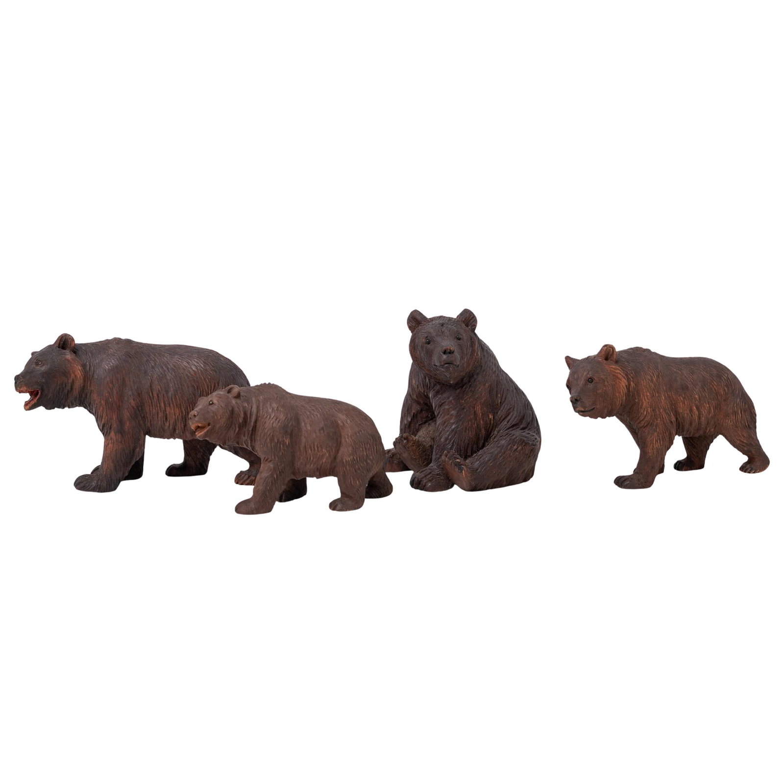 (4 Pc) Carved Black Forest Wood Bear Figurines (1 of 10)