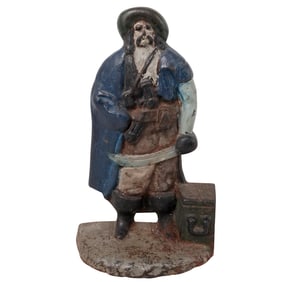 Vintage Cast Iron Cold Painted Pirate Doorstop