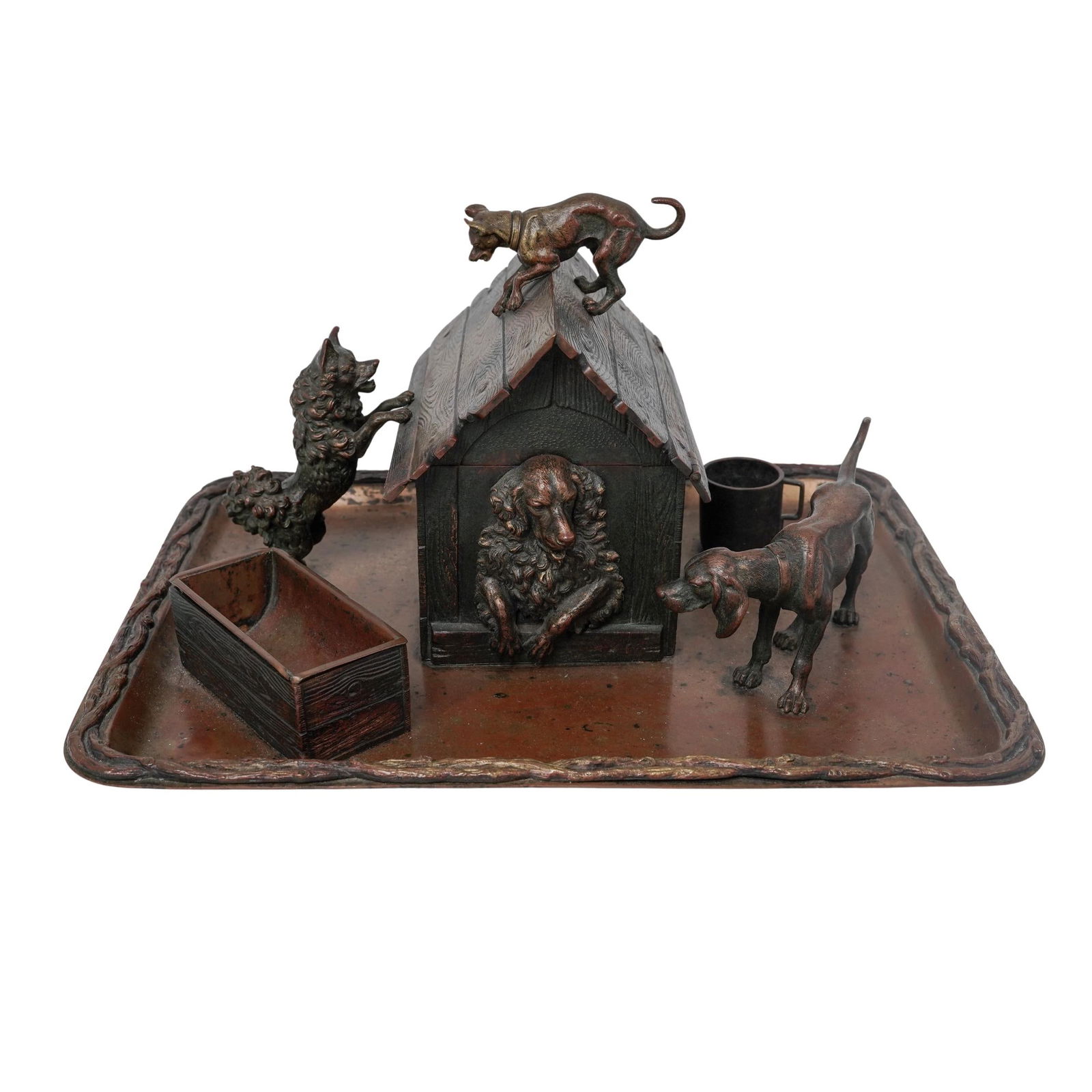 Antique Cast Bronze Figural Dog Desk Set (1 of 10)