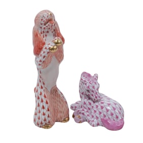 (2 pc) Herend Fishnet Porcelain figurines