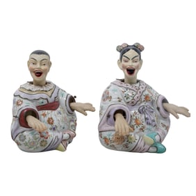 Pair of Antique Ardalt Porcelain Nodding Pagoda Figurines