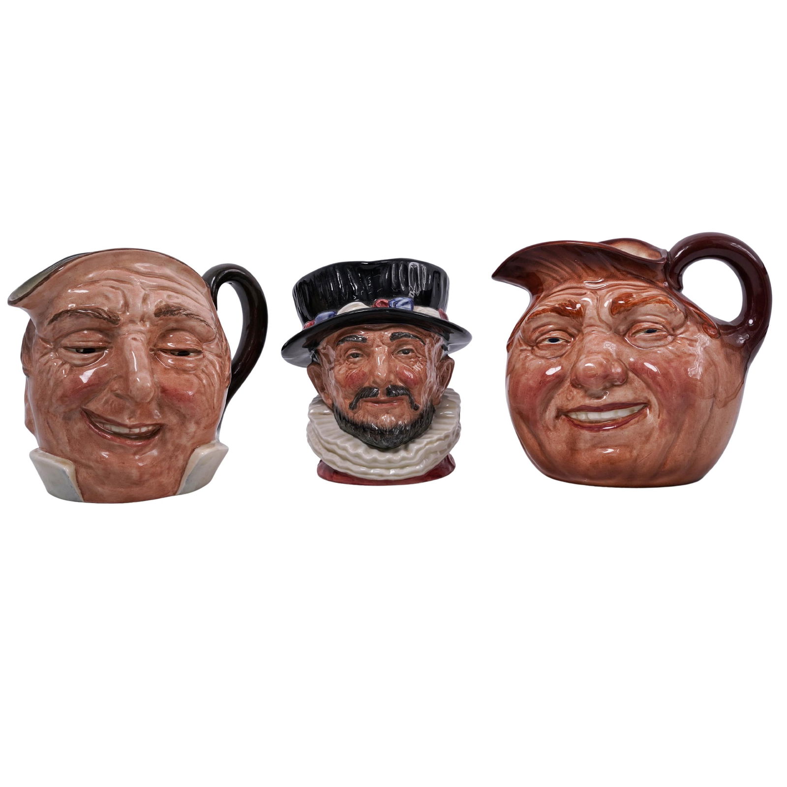 (3pc) Royal Doulton Porcelain Character Jugs: (3pc) Royal Doulton Porcelain Character Jugs20th century, England3pcs Vintage Royal Doulton England large Porcelain Character jug Busts.Lot includes: Beefeater jug, Farmer John jug, John Barleycorn ju