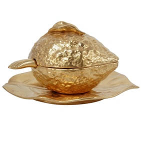 (3 pcs) Florence Horter leven Italian Gilt Porcelain Walnut Dish