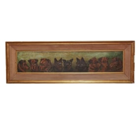 19th Cent. Dog Pack Oil Painting