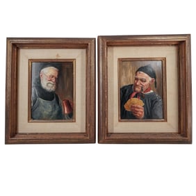 (2pc) Fritz Muller (Germany, 1913-1972) Oil On Board Portrait Paintings