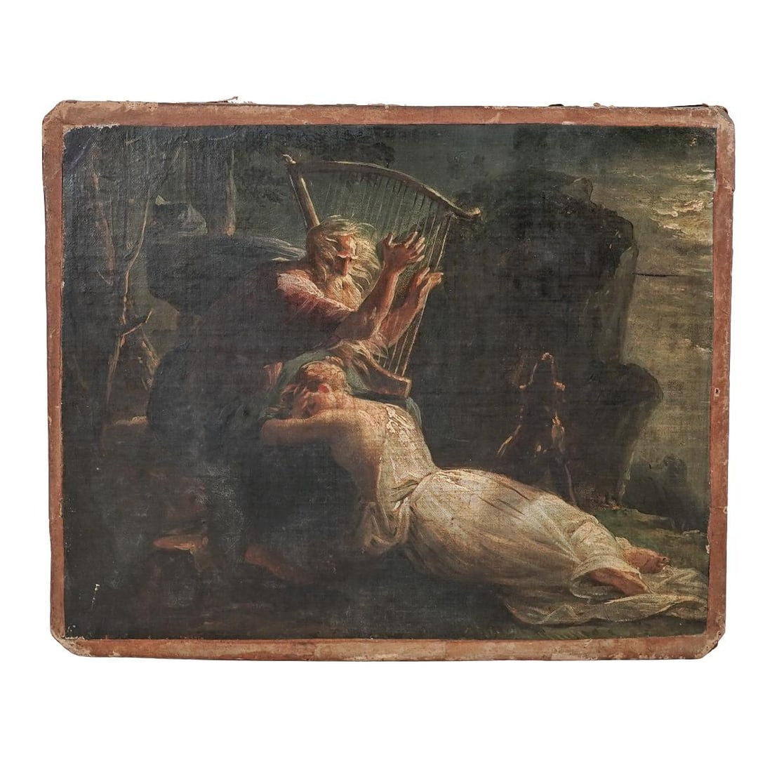 19th Cent. "Femme Et Vieillard A La Harpe" Oil Painting (1 of 3)