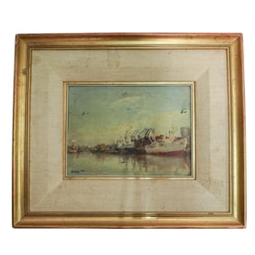 Francisco Salat (Spain, 20th c.) Harbor Oil Painting