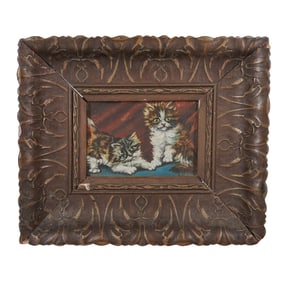 Vintage Oil On Panel Kittens Painting
