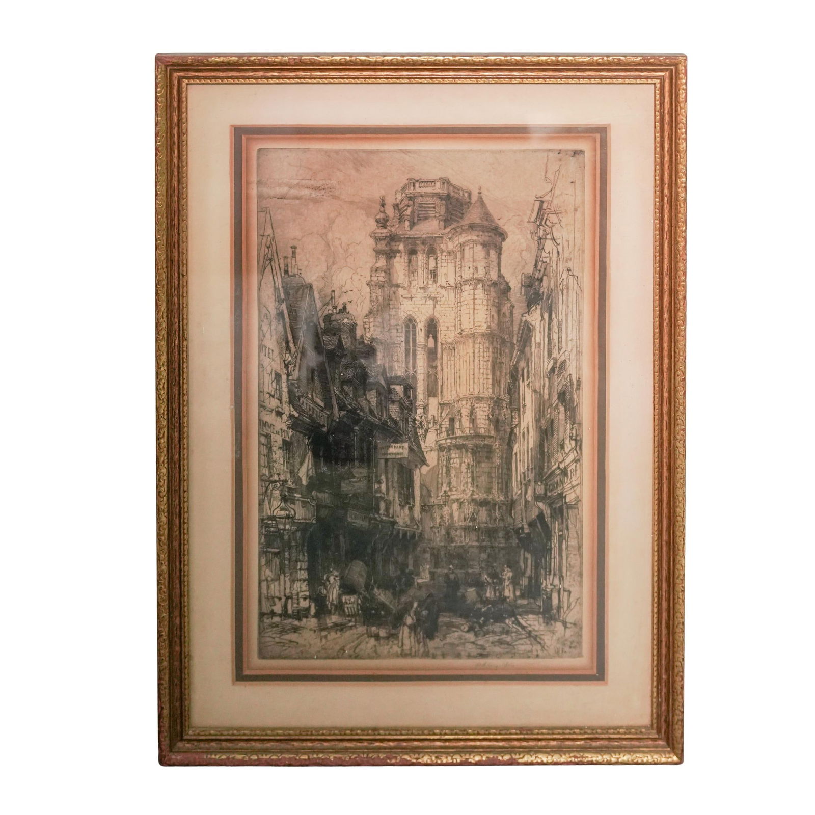 Hedley Fitton (English, 1859-1929) Townscape Etching: Hedley Fitton (English, 1859-1929) Townscape EtchingLate 19th-early 20th century, EnglandA townscape engraving by Hedley Fitton (English, b. 1959 d. 1929). Signed in bottom right corner by artist, and