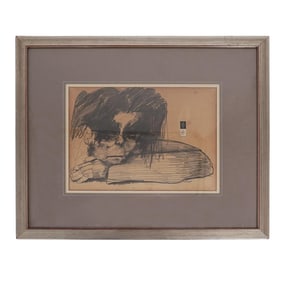 Signed Expressionist Crayon On Paper Illustration