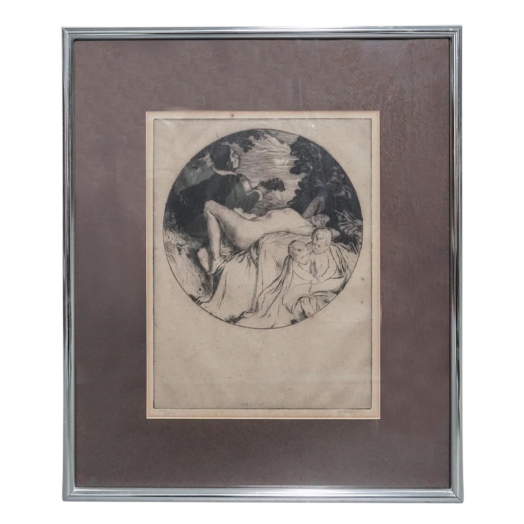William Strang (Scottish, 1859-1921) "A Love Song" Drypoint Etching: William Strang (Scottish, 1859-1921) "A Love Song" Drypoint EtchingLate 19th-early 20th century, Scotland United KingdomA drypoint etching titled "A Love Song" (originally completed 1908) by Scottish