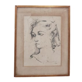 Signed (1946) Ink on Paper Portrait Drawing
