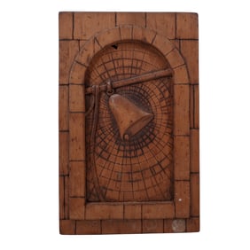 Signed 19th Century Carved Wood Relief of a Bell Tower Window