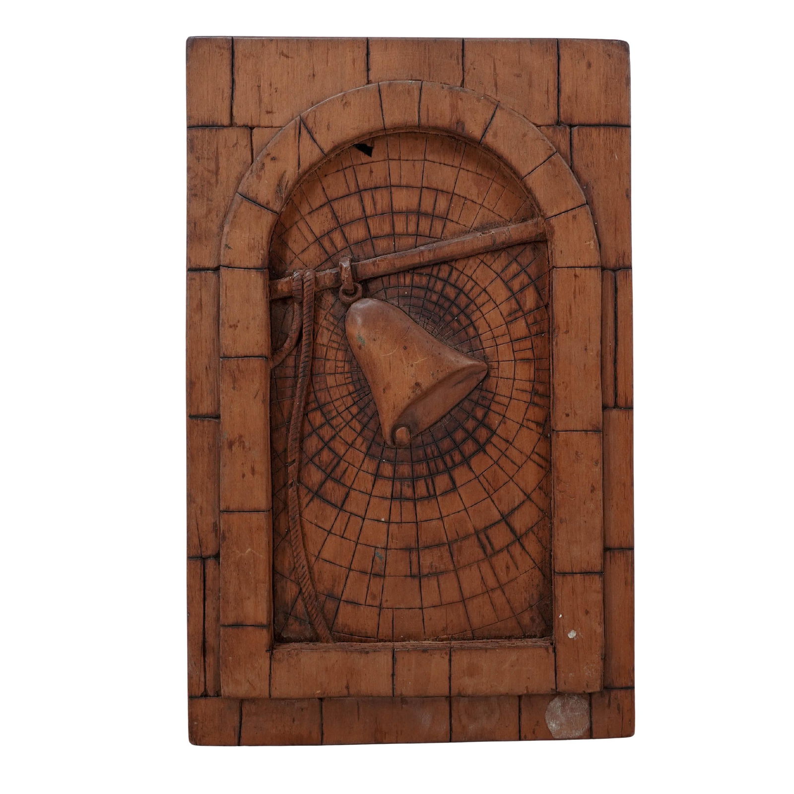 Signed 19th Century Carved Wood Relief of a Bell Tower Window: Signed 19th Century Carved Wood Relief of a Bell Tower Window19th century, ContinentalA 19th century wood relief carving of bell tower window. Signed "P" on back by engraving.H 11 5/8" W 7 1/2" Depth