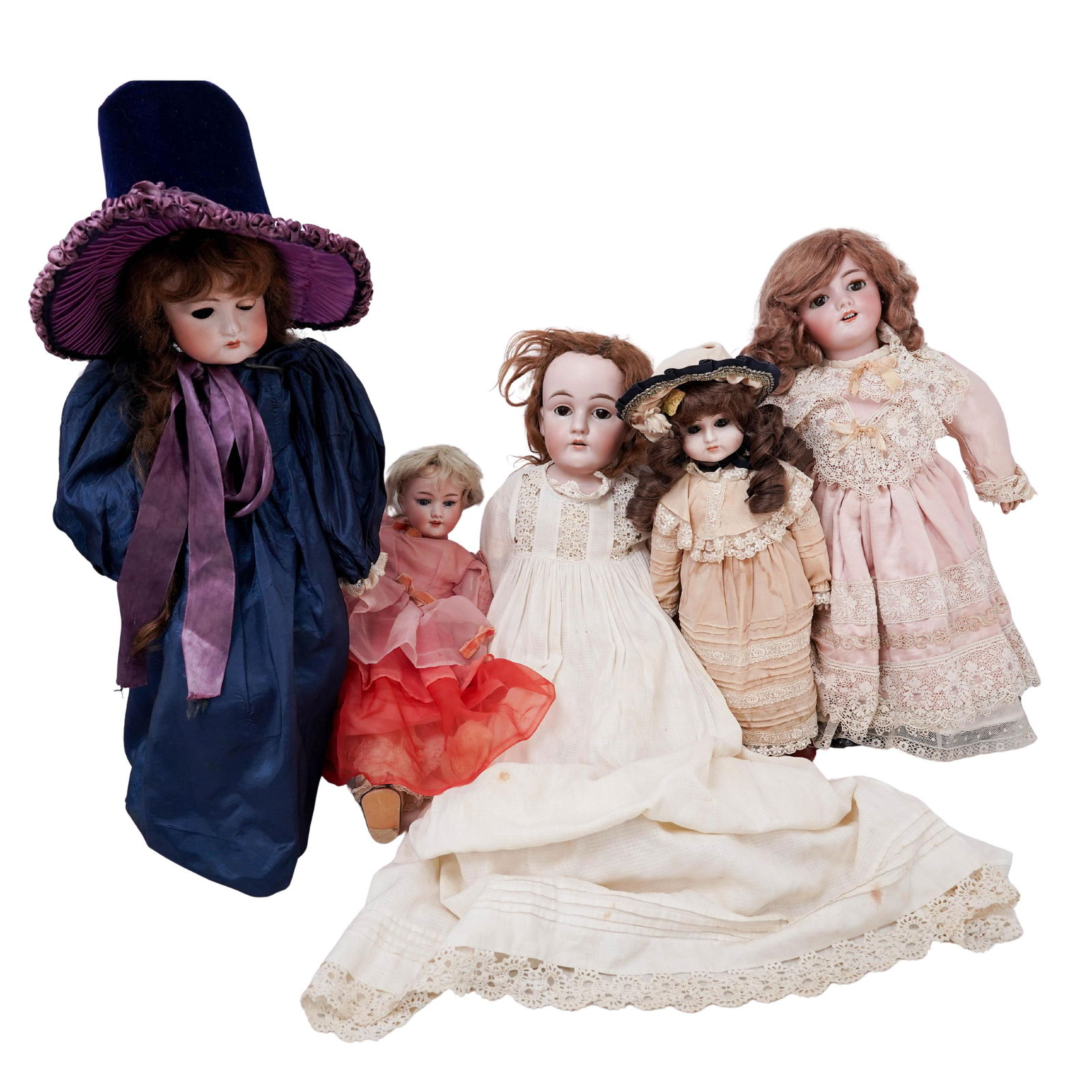 (5pc) Antique and Vintage Bisque Porcelain Doll Grouping (1 of 6)