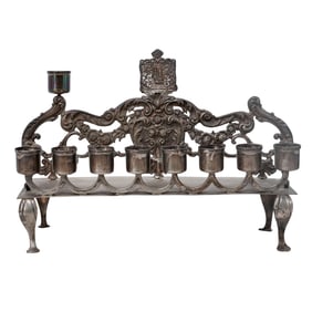 Antique Judaica Sterling Silver Menorah